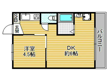 ヴィラナリー雲雀ヶ丘1号棟(1DK/1階)の間取り写真