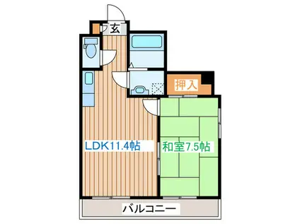 第十一銅谷ビル(1LDK/3階)の間取り写真