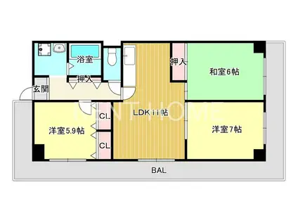 若江岩田スカイハイツ(3LDK/7階)の間取り写真