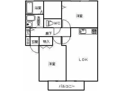 クレスト(2LDK/1階)の間取り写真