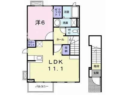 シャンテB棟(1LDK/2階)の間取り写真