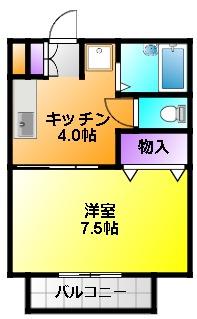 リバティヒル幸E(1K/2階)の間取り写真