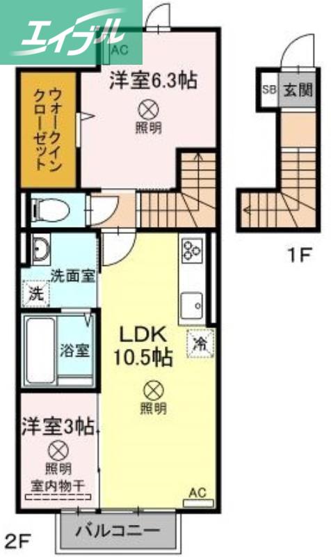 クレール B棟(2LDK/2階)の間取り写真