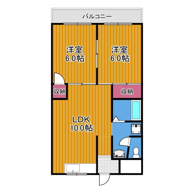 滝谷ユタカハイツ(2LDK/2階)の間取り写真