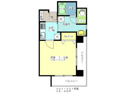 ときわ六甲レクラン(1K/2階)の間取り写真