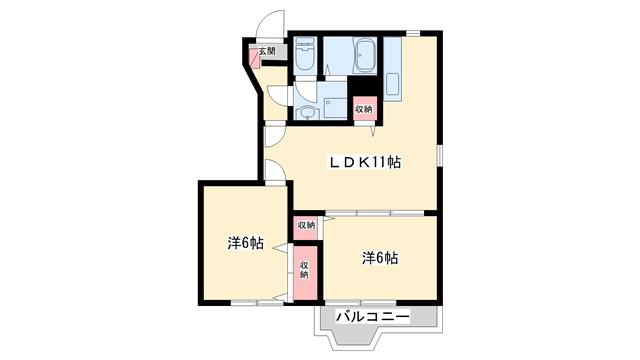 マイドリームB(2LDK/1階)の間取り写真