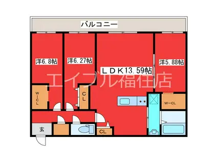 GEレジデンスFUKUZUMI(3LDK/4階)の間取り写真