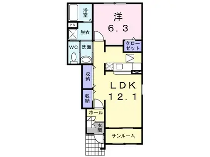 フリーデ石井II(1LDK/1階)の間取り写真
