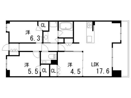 パークシュロス芦屋(3LDK/5階)の間取り写真