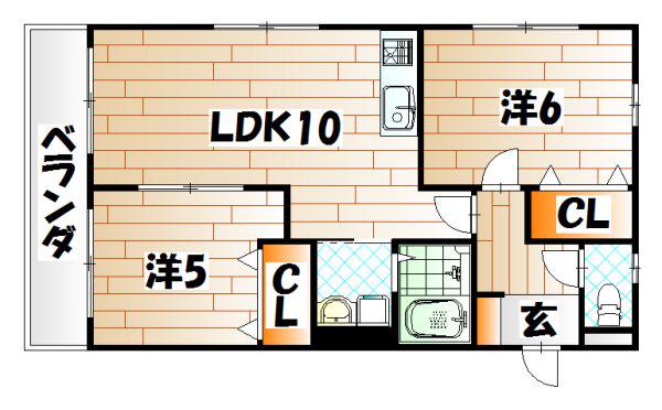 ナチュラルハイム(2LDK/2階)の間取り写真