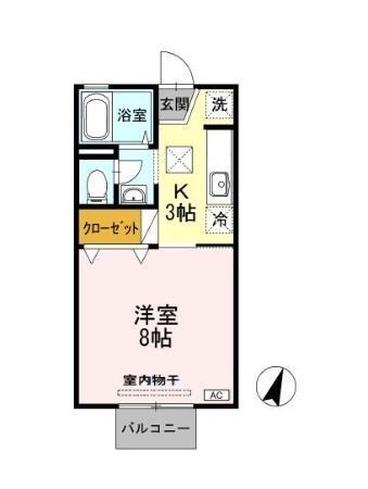 レインボーハイツ B棟(1K/1階)の間取り写真
