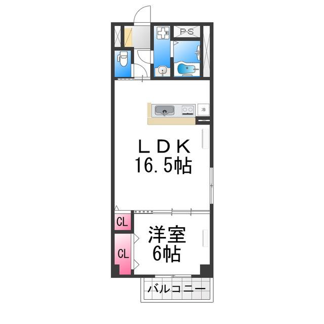 フリーディオ堺BLD(1LDK/4階)の間取り写真