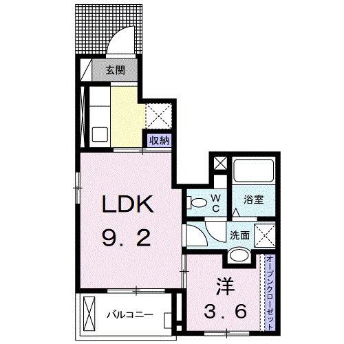 レイクヒル金屋(1LDK/1階)の間取り写真