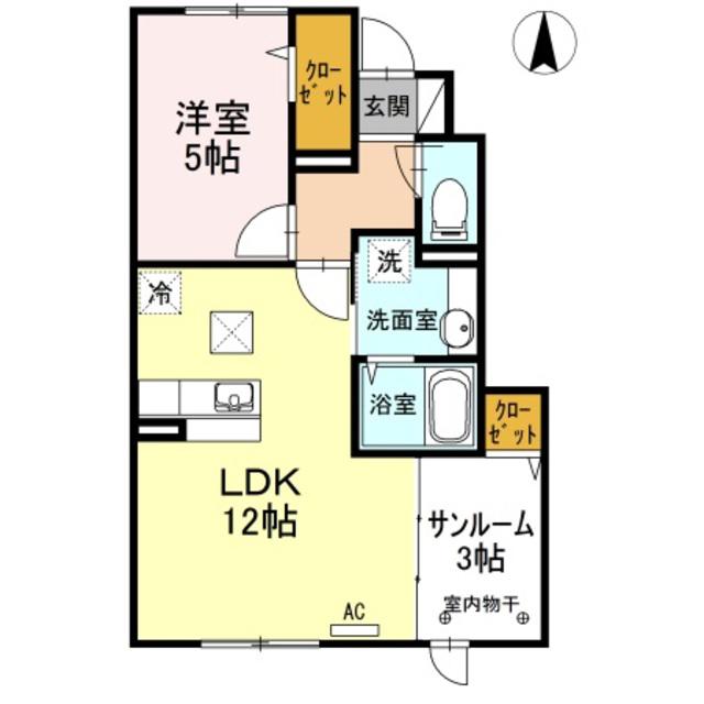 KADOYAKAN E棟(1LDK/1階)の間取り写真