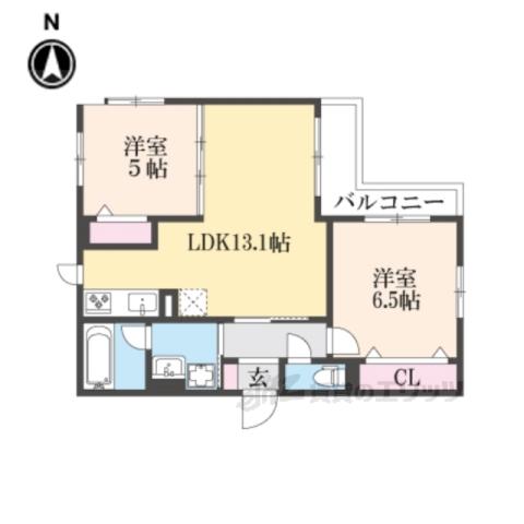 オーバルムーン京都(2LDK/2階)の間取り写真