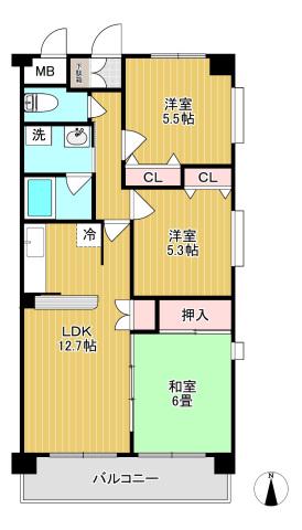リファインドレリシュ(3LDK/3階)の間取り写真