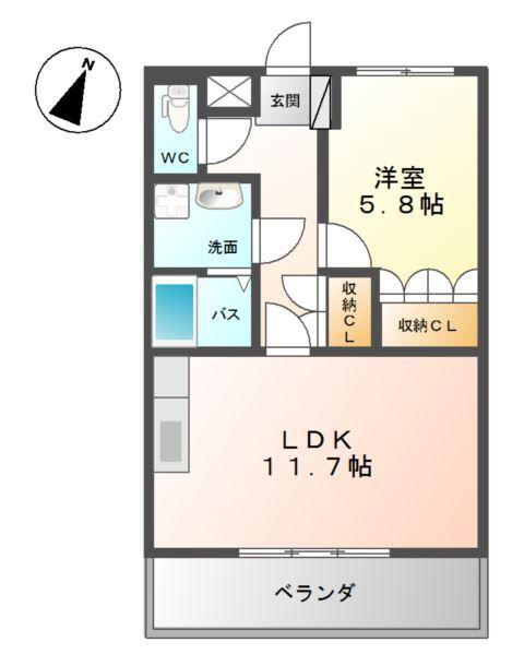 ガーデンヒルズ(1LDK/2階)の間取り写真