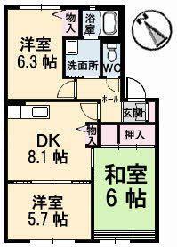 ディアスTANAKA C棟(3DK/1階)の間取り写真