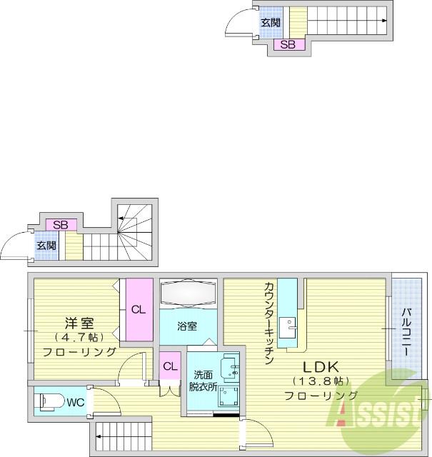 LA U LEA富沢(1LDK/3階)の間取り写真