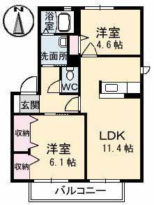 バリュージュサンヨーB棟(2LDK/2階)の間取り写真