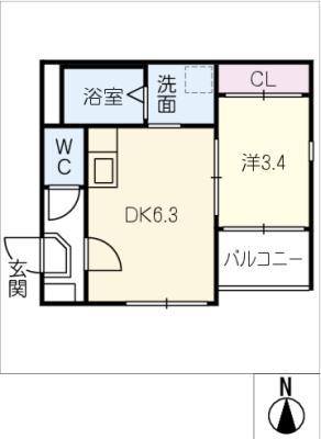 ハーモニーテラス前之輪(1DK/3階)の間取り写真
