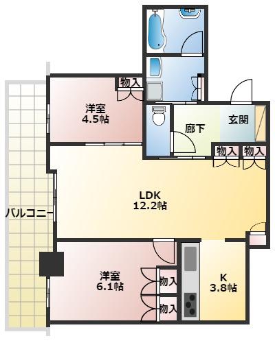 プラウドタワー(2LDK/8階)の間取り写真