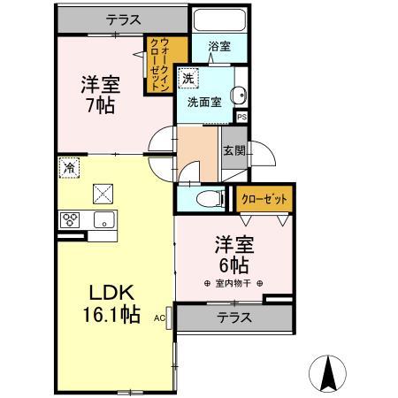 RIZIERE六町(2LDK/1階)の間取り写真
