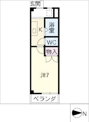 シャローF(1K/4階)の間取り写真
