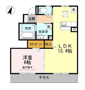 LA MER 桜上水 I(1LDK/1階)の間取り写真