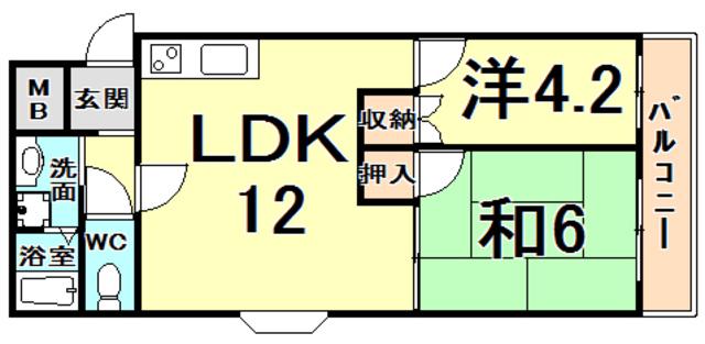 フェリエ甲子園(2LDK/2階)の間取り写真