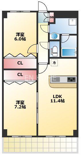 グランデア玉造本町(2LDK/5階)の間取り写真
