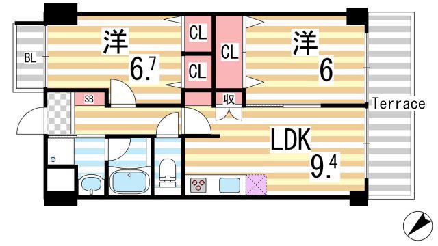 ウィステリア古箕輪(2LDK/1階)の間取り写真