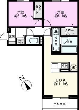 メゾンクレール(2LDK/2階)の間取り写真