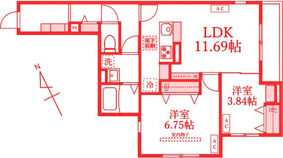 D PAINA TSUKAGOSHI(2LDK/1階)の間取り写真
