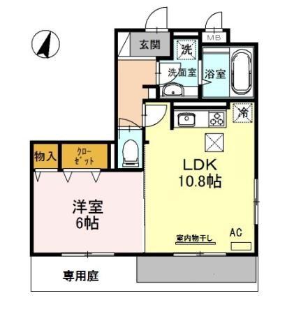 D-ROOM高羽(1LDK/1階)の間取り写真