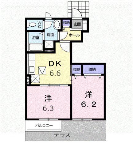 エスポワールB(2DK/1階)の間取り写真