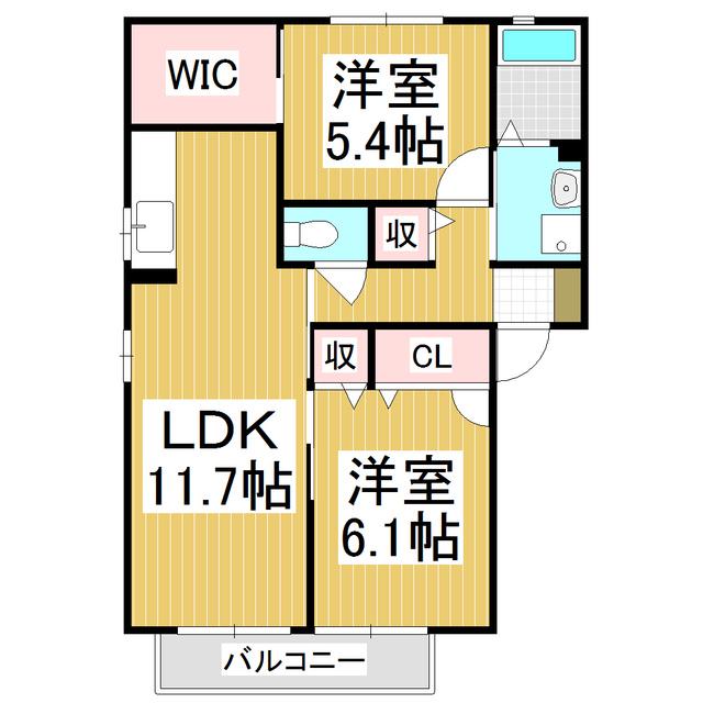 フォンテーヌ東D(2LDK/2階)の間取り写真