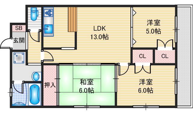 ヌーヴェレールIII(3LDK/1階)の間取り写真