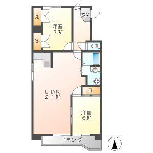 赤塚ハイツ(2LDK/2階)の間取り写真