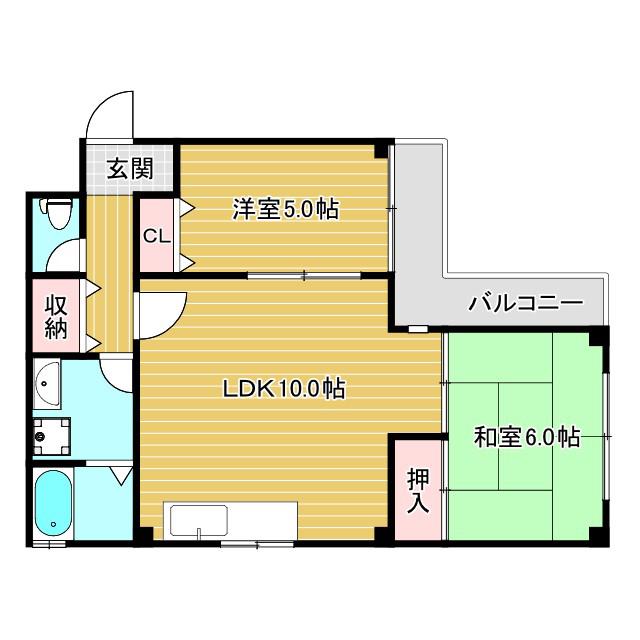 パインハイツ西芦屋(2LDK/3階)の間取り写真