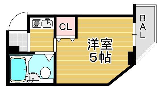 ヴィラ上町(1K/3階)の間取り写真