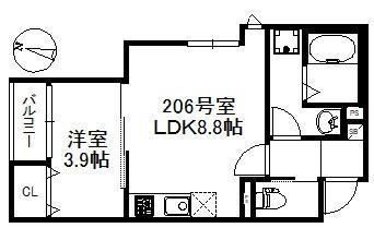 メゾンソレイユ久留米A(1LDK/2階)の間取り写真