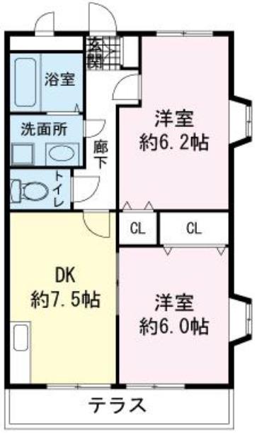 サンヒルズUNO(2DK/1階)の間取り写真
