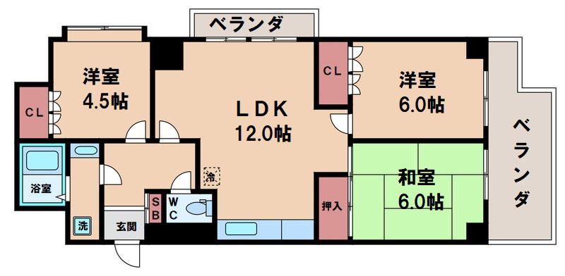 エレガントライフ堂ヶ芝(3LDK/4階)の間取り写真
