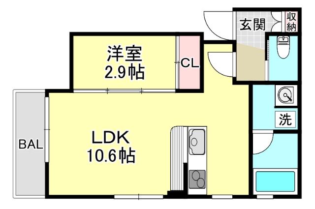 アリシア畑原通(1LDK/2階)の間取り写真