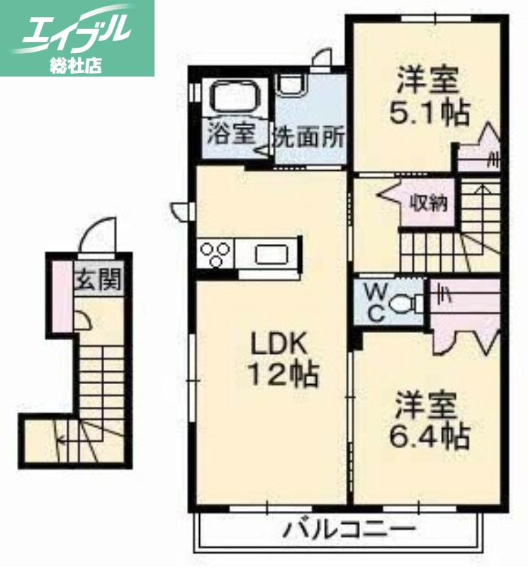 ボヌール(2LDK/2階)の間取り写真