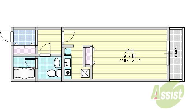 グランドライフ北之坊(ワンルーム/3階)の間取り写真