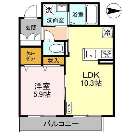 ブルーメ平野西(1LDK/2階)の間取り写真