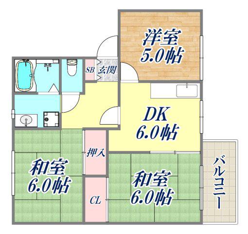 株元マンション2号棟(2LDK/1階)の間取り写真