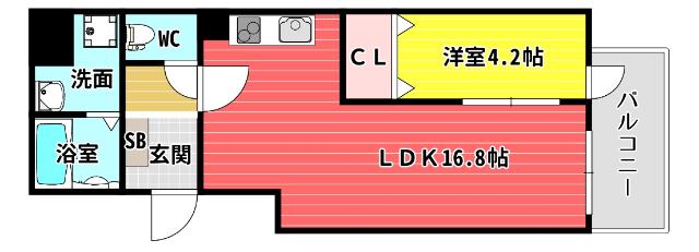 アーベル更紗北堀江(1LDK/6階)の間取り写真